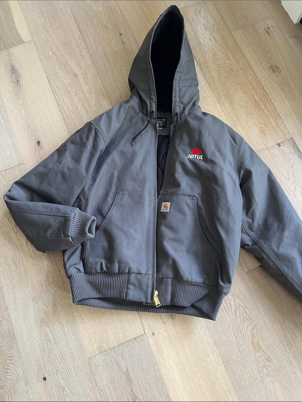 Carhartt Brown Hooded Bomber Jacket with Jotul Patch